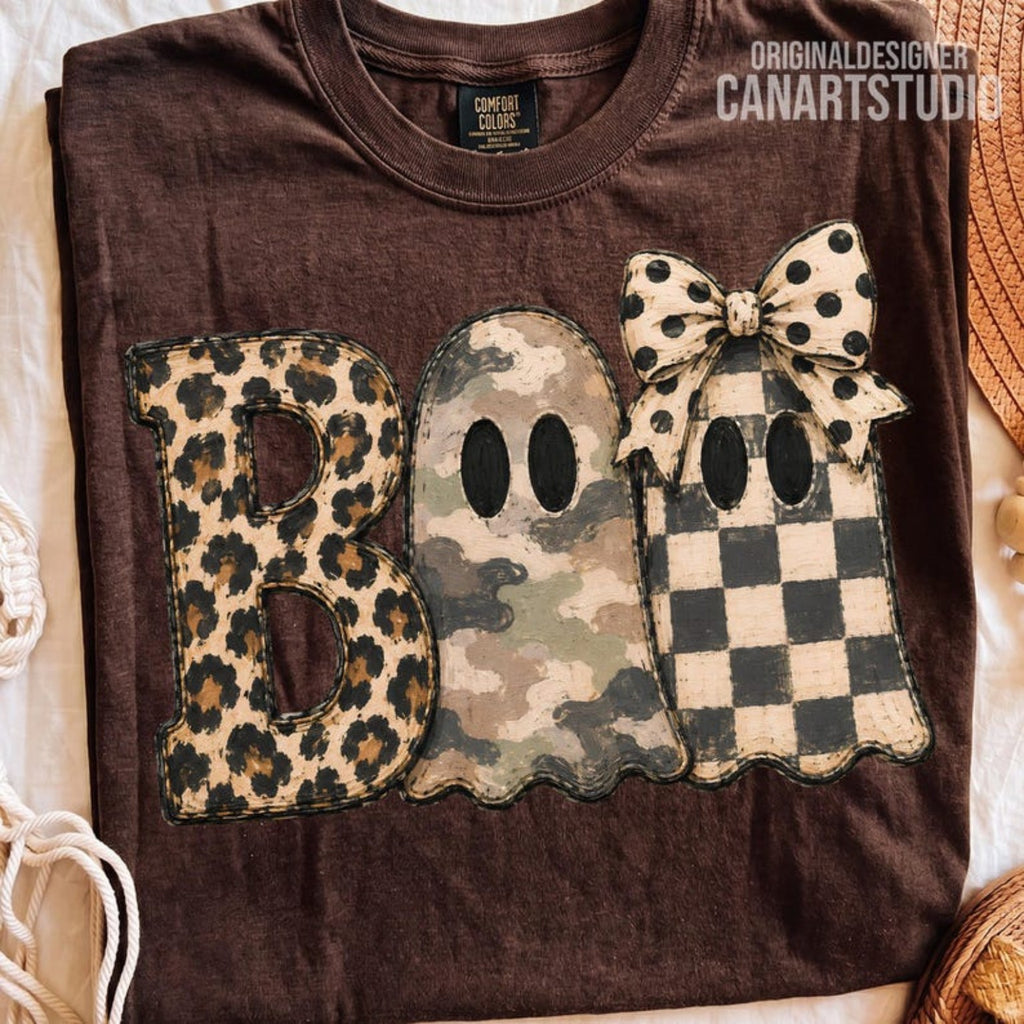 BOO design on Espresso Comfort Colors shirt
