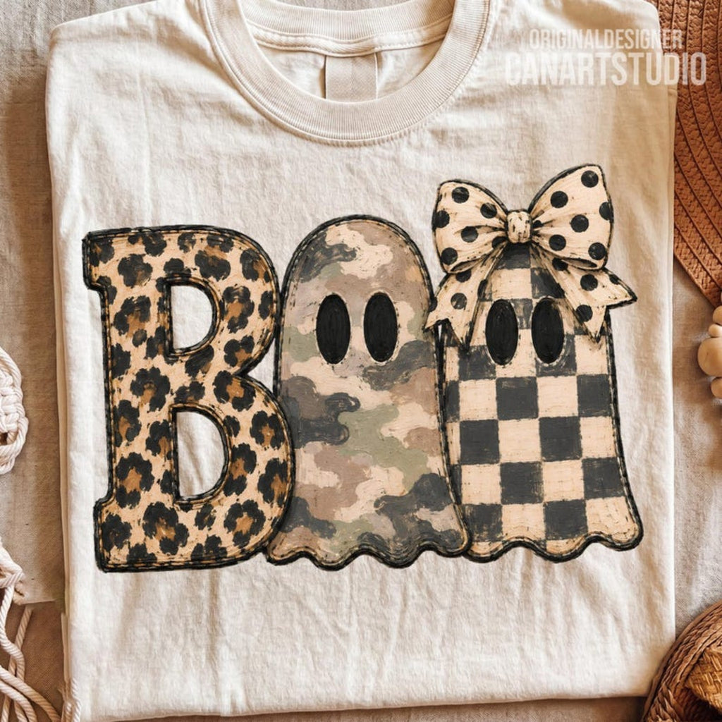BOO design on Ivory Comfort Colors shirt