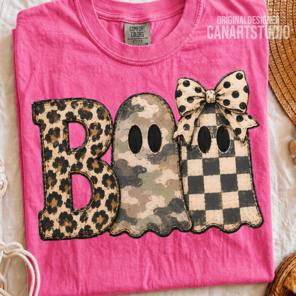 BOO design on Watermelon Comfort Colors shirt