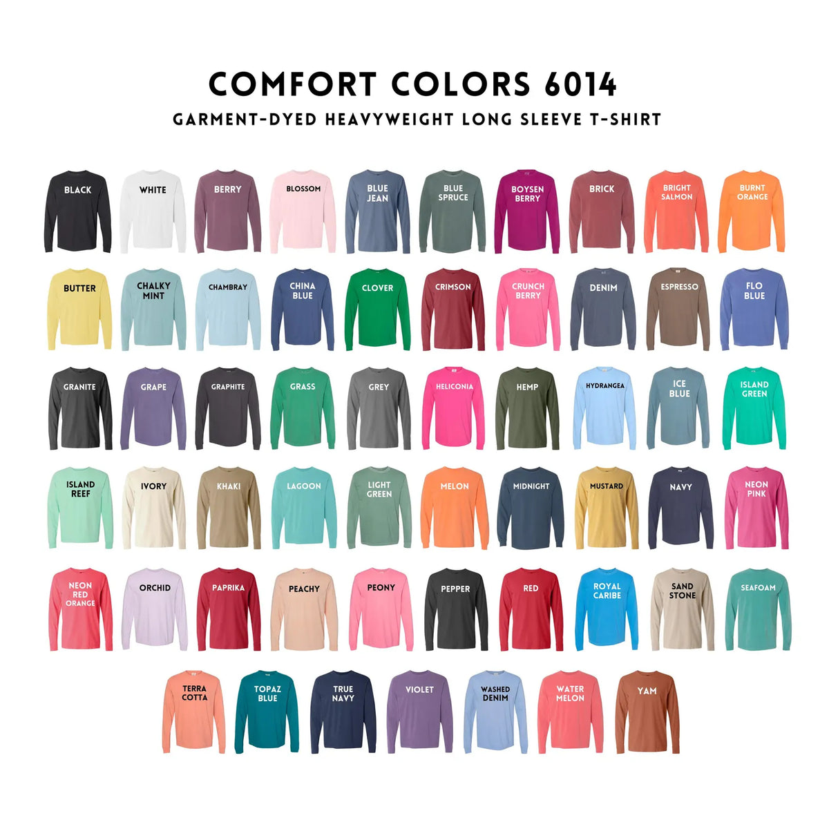 Comfort Colors 6014 adult long sleeve color chart