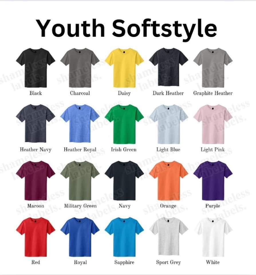 Gildan Youth Softstyle short sleeve color chart