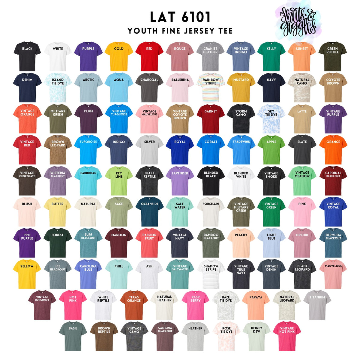 LAT 6101 youth short sleeve color chart