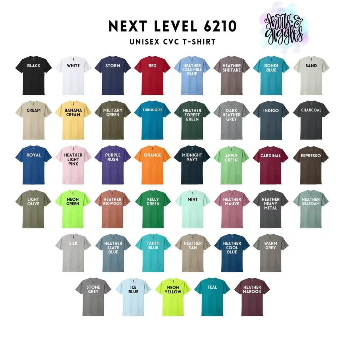 Next Level 6210 adult short sleeve color chart