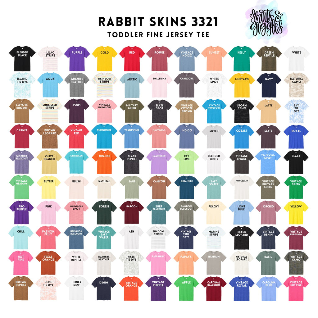 Rabbit Skins 3321 toddler fine jersey tee color chart