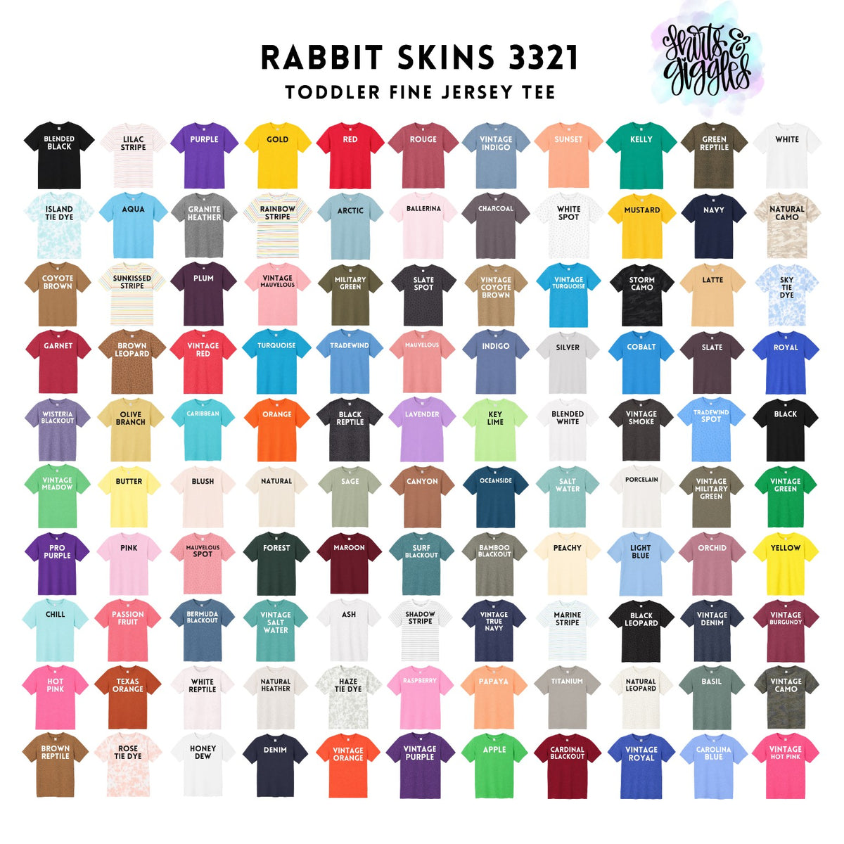 Rabbit Skins 3321 toddler fine jersey tee color chart