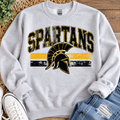 Spartans black and gold helmet design on Gildan youth crewneck
